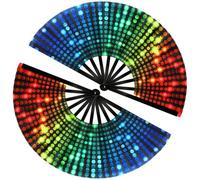 MOUNTCLIM 2 Pcs Big Rainbow Hand Fan Large Pride Fans Glitter Folding