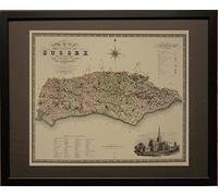 Mounted and framed Old County Map, 20''x16'' framed, Map of Sussex
