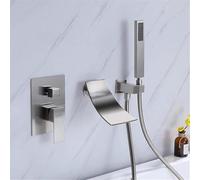 Mounted Bathtub Faucet Hand Wall Installation Ceramic Valve Bath Filler Mixer Taps, Single Handle Waterfall Spout Set with PVC Shower Hose,Br