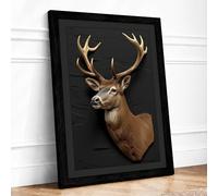 Mounted Buck Vintage Framed Wall Art Print A2 (59.4×42cm) Black, Wall Decor for Living Room, Bedroom, Office & Home, Ready to Hang, Art Gift