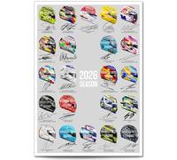 Mounted Gifts Trading Formula One 2026 Season All Drivers Signed Helmet Poster Print Picture Display Framed Autograph Memorabilia Gift Lando Norris Lewis Hamilton George Russell (A4 Poster Only)