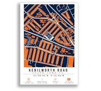 Mounted Gifts Trading Kenilworth Road Map Minimalist A4/A3 Poster Photo Print Framed Gift Luton Town Football Poster (A4 Poster Only)