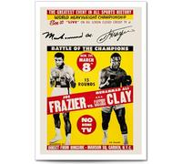 Mounted Gifts Trading Muhammad Ali Cassius Clay Famous Fight Posters Signed A4 Poster Photo Print Framed Autograph Gift Boxing Historic Heavyweight Title Fight (Ali vs Frazier, A4 Poster Only)