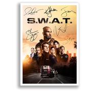 Mounted Gifts Trading S.W.A.T. Cast Signed A4/A3 Poster Photo Print Framed Autograph Gift TV Show Shemar Moore Alex Russell (A3 Poster Only)