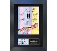 Mounted Photo Print with Autograph Reproduction - A4 Framed K-Pop Band Display - Jungkook, V, Jimin, Suga, Jin, RM & J-Hope - Music Fan Wall Art - 880