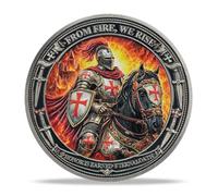 Mounted Red Cross Templar Knight Challenge Coin | Chivalric Valor & Sacred Cross Medallion | Knights Templar Historical Token | Commemorative Gifts for Collectors, Historians, and Enthusiasts