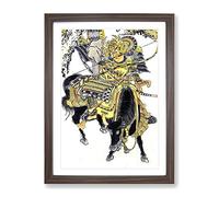 Mounted Warrior By Okumura Masanobu Asian Japanese Framed Wall Art Print, Ready to Hang Picture for Living Room Bedroom Home Office Décor, Walnut A3 (34 x 46 cm)