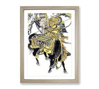 Mounted Warrior By Okumura Masanobu Asian Japanese Framed Wall Art Print, Ready to Hang Picture for Living Room Bedroom Home Office Décor, Oak A2 (64 x 46 cm)