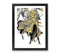 Mounted Warrior By Okumura Masanobu Asian Japanese Framed Wall Art Print, Ready to Hang Picture for Living Room Bedroom Home Office Décor, Black A2 (64 x 46 cm)