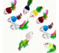 Mounteps 10PCS Interactive Cat Mouse Toy - Feather Tail Plush Mice (Random Color) | Pet Toy, Ideal for Bonding & Relieving Cat Boredom