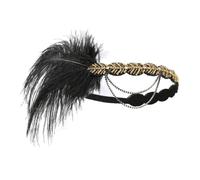 Mounteps 1920s Flapper Headpiece - Great Gatsby Vintage Black Feather Headwear, Handmade Fancy Dress Headgear for Roaring 20s Parties (A, One Size)