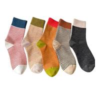 Mounteps 5 Pairs Cute Striped Crew Socks - Retro Colorful Socks for Women Men Teens, Soft Breathable Sports Running Socks for Daily Wear