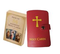 Mounteps Catholic PU Leather Holy Card Holder, Pocket Prayer Card Organizer with Snap Closure for 40 Sleeves, Portable Booklet Case Gift Travel Wallet Medals and Tokens Christian (Red, with Cards)