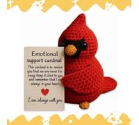 Mounteps Emotional Daily Support Crochet Cardinal Bird - Cute Positive Pocket Sized Hug Companion with I Am Always with You Card, Inspirational Birthday Gifts for Women