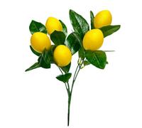 Mounteps Five Forked Artificial Lemon Branch, Faux Lemon Fruit Stem with Leaves, Realistic Fake Lemon Twig, Artificial Greenery Stem for Home Table Kitchen Wedding Party Indoor Decoration