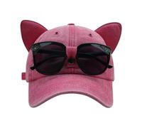 Mounteps Funny Cat Ears Baseball Cap with Sunglasses - Vintage Washed Dad Hat Unisex for Women & Men Daily Wear