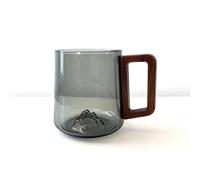 Mounteps Glass Coffee Cups with Wooden Handle - Creative Mountain-Shaped Bottom, Borosilicate Heat-Resistant Coffee Mug for Home/Office/Cafe (Smokey Gray)