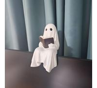 Mounteps Halloween Ghost Figurine - Resin Handmade Sitting Ghost Reading Book Statue, Cute Spooky Home Decor, Indoor/Outdoor Party Decoration, for Halloween Lovers