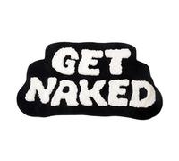 Mounteps Irregular Shaped Get Naked Bath Mat - Funny Rainbow Bathroom Rug, Small Cute Fun Funky Trendy Decor, Non-Slip Colorful Rug (Black & White)