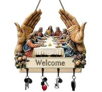 Mounteps Jesus and Disciples Wall Art Keychain Holder, 2D Flat Jesus Disciples Key Rack Organizer with 4 Hooks, for Entryway, Hallway, Entry, Key Ring Hooks, Religious Gifts for Family, Friends