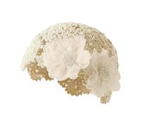 Mounteps Lace Beret Cap Hollowed Out Skullies Hat Breathable Knitted Hat for Women (UK, Numeric, 7 1/2, Beige)