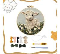 Mounteps Sheep Pattern Embroidery Kit - Hand Punching Craft Kit for Adults & Beginners, Tapestry Kit with Colored Threads, Needles, Hoops & Instructions