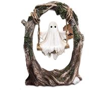 Mounteps Swinging Shadows: Ghost on a Tree Swing, Halloween Swing Ghost Ornament, Cute Ghost Figurine, Spooky Ghosts Halloween Decor (A)