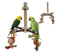 Mounting UP 2-Pack 360° Rotating Parrot Perch Toy with Chew Toy, Natural Wooden Perch Stand, Bird Cage Accessory with Exercise Wheel for Small & Medium Birds Like Parrot Finches Muscicapidae etc, UK