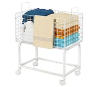 Mounting UP 80L Metal Wire Laundry Basket Cart with Rolling Wheel High Trolley Clothes Hamper with Pull Handle for Laundry Room, Bathroom, Bedroom White（23.6 * 15.75 * 28in),UK