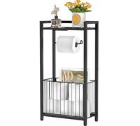 Mounting UP Toilet Paper Holder Stand with Storage Shelf Bathroom Organizer for Tissues,Freestanding Roll Dispenser for Bathroom,Black,UK