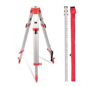 Mountlaser 3M Telescopic Levelling Staff & Surveying Tripod Set, Heavy-Duty Surveying Kit (3-Metre Reach, Red Tripod)