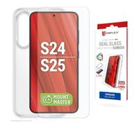 MountMaster 360° Protection Glass + Protective Case for Galaxy S25, S24 | DISPLEX Real glass + transparent protective case, 10H tempered glass, shatterproof, scratch-resistant