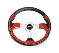 Mountney M32X3VV6S M Range Steering Wheel , Silver Anodised Center, 3 Spoke, Black Leather With Metallic Red Inset, 320mm In Diameter
