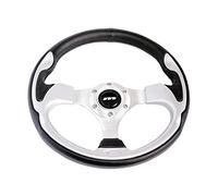 Mountney M32X3VV8S M Range Steering Wheel , Silver Anodised Center, 3 Spoke, Black Leather With Metallic Silver Inset, 320mm In Diameter