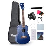 MOUNTOCEAN 21 Inch Soprano Ukulele for Beginners Four Strings Ukulele with Gig Bag Strap Aquila String Tuner Pick Cloth Capo Bundle with Online Lessons for Professional Adults Kids(Blue, 21'')