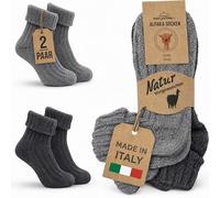 MOUNTREX Alpaca Socks 2 Pairs - Thick Wool Socks Winter Socks Women Men, Grey/dark grey (with envelope), 35-38