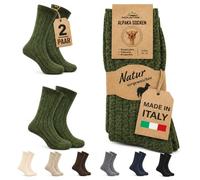 MOUNTREX Alpaca Socks 2 Pairs - Wool Socks Winter Socks Women Men, Green, 43-46