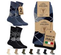 MOUNTREX Alpaca Socks 2 Pairs - Wool Socks Winter Socks Women Men, Jeans/Black - Checked, 39-42