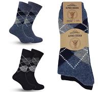 MOUNTREX® Alpaca socks, wool socks for men and women, winter socks, warm house socks, thermal socks, thin, cuddly socks, 2 pairs, Jeans/Black - Checked, 39-42
