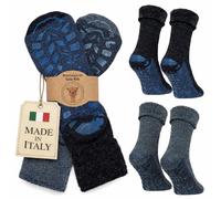 MOUNTREX Stopper Socks Alpaca Socks Non-Slip Wool Socks Women Men Winter Socks - Warm ABS House Socks Thick Non-Slip Socks - 2 Pairs, Blue/Jeans, 43-46