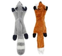 MOUNTTU 2PCS Dog Plush Toys, Raccoon & Fox Shaped No Stuffing Dog Squeaky Toys, 18x6 Inch Animals Style Plush Pet Supplies for Medium and Large Pets Squeaky