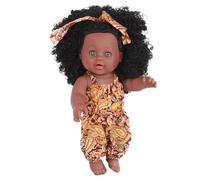 MOUNTTU Black Baby Dolls, 14 inch Soft Vinyl African American Baby Doll with Dress, Posable Realistic Small Doll with Curly Hair for Kids Birthday Gift Small African American