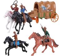 MOUNTTU Cowboy Action Figure, 1 Set Horse Riding Cowboy Toy with Wagon, Plastic Toy Figures & Playsets for Mental Sandplay, Board Game Props