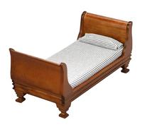 MOUNTTU Dollhouse Bed, 1:12 Scale Vintage Single Doll Bed with Mattress & Pillow, 6x3x3 Inch Wooden Dollhouse Furniture, DIY Friendly Miniatures for Scene Accessories Doll