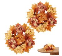 MOUNTTU Fall Candle Rings Wreaths 2PCS 9.8in Artificial Maple Leaf Autumn Candle Rings Decorative Fade-resistant Mini Fall Wreath for Thanksgiving Wedding Party Table Decor