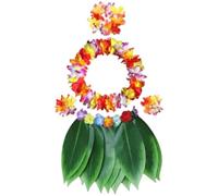 MOUNTTU Hawaiian Outfit for Girls, Elastic Hula Skirts with Wreath & Leaves, Colorful Grass Skirt for Kids Party, Beach Hula Skirt Hawaiian Dresses for Girls Skirts for Kids