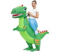 MOUNTTU Inflatable Dinosaur Costume for Adults Funny Inflatable Riding Dinosaur Costume with Blower for Party Halloween, Not Include Battery Adult Halloween Costumes