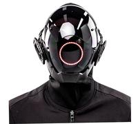 MOUNTTU Mask with Round LED Futuristic Mask for Men Women PC Helmet with Face Cyber for Cosplay Party Halloween Music Festival Cyber Futuristic Punk