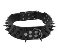 MOUNTTU Spiked Dog Collar, 18.5-21.7 Inch Adjustable Leather Collar with D Ring, Anti-Biting Dog Choker for Medium Dogs Leather for Large Dogs