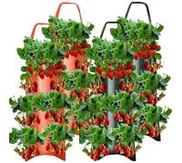 MOUNTTU Strawberry Planter, 4PCS 8 Holes Hanging Strawberry Planter, Breathable Grow Bags, 23.6x9.8 Outdoor Wall for Garden Herbs Flowers Mint Tomatoes